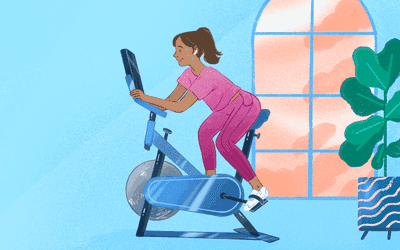 骑健身车的女人，满头大汗