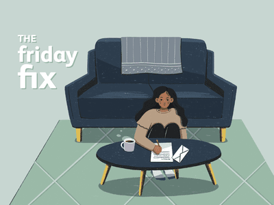 给自己写一封信。一个女人在地板上写信。