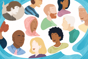 illustration of woman on the outside of a group