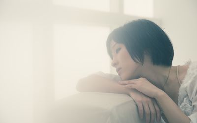 A woman at the couch