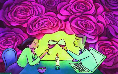 第一次虚拟约会的情侣