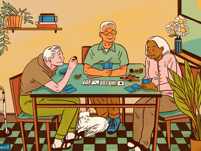 drawing of old people playing cards together