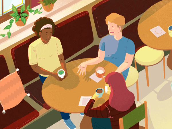 group of friends having coffee together