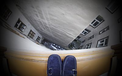 Edge of the roof of a building looking down