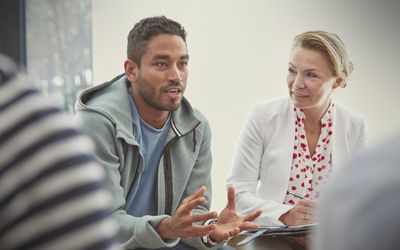 man expressing himself in talk therapy
