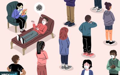 绘制的人排队去看治疗师