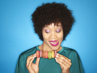 女人,五颜六色的马卡龙