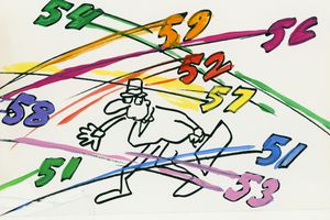 图形数字围绕着一个男人旋转