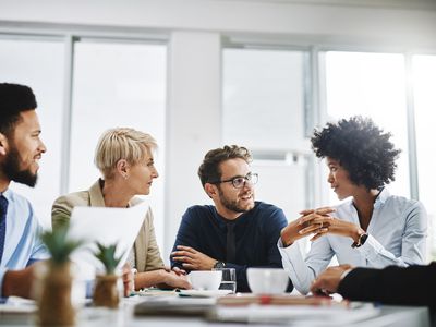 Group of people having a conversation.