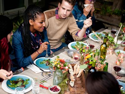 Group of friends eating outside