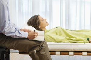 woman being evaluated by pyschologist