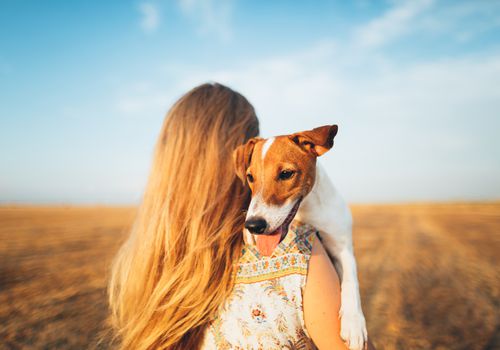 蠕虫an holding dog