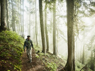 Man hiking alone