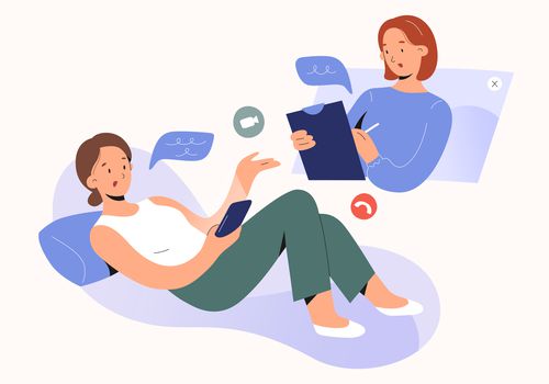 illustration of person doing online therapy