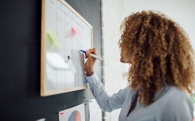 女人计划她的一天。