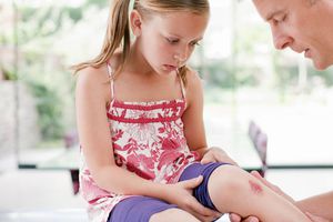 照顾女儿的父亲擦伤了膝盖