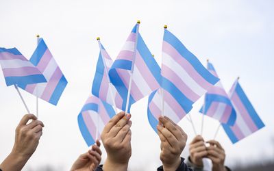 变性人的旗帜在空中挥舞