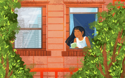 女人看着树的插图